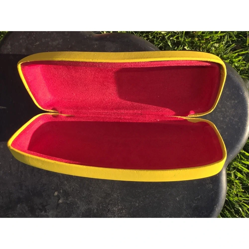 RAY-BAN Eyeglass Sunglass Case Hard Shell Vibrant YELLOW Flip Top Red Interior